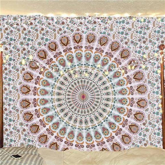 Handmade Indian hippie Bohemian Psychedelic Peacock Mandala Wall hanging - Picture 1 of 6